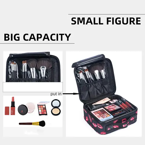 Polyester Printing Rose Lipstick And Brush Compartment Designer Vanity Case